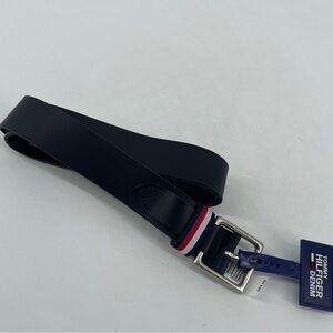 Tommy Hilfiger Men's 11TL02X032 Anchor Logo Ribbon Inlay Leather Belt Black
